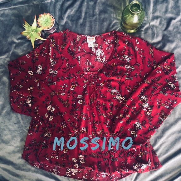 MOSSIMO - SZ XL BURGUNDY FLORAL BLOUSE - Picture 7 of 7